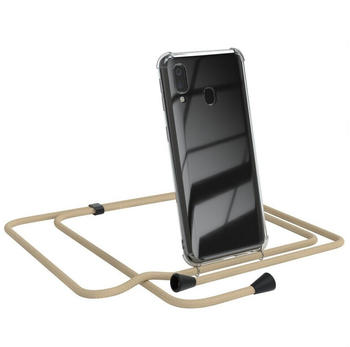 Eazy Case Kette Clips Schwarz für Samsung Galaxy A40 5,9 Zoll, Handykordel Umhängetasche für Handy Hülle durchsichtig Beige Taupe