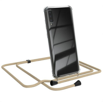 Eazy Case Kette Clips Schwarz für Samsung Galaxy A70 6,7 Zoll, Handykordel Umhängetasche für Handy Hülle durchsichtig Beige Taupe