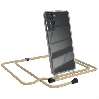 Eazy Case Kette Clips Schwarz für Samsung Galaxy S21 5G 6,2 Zoll, Handykordel Umhängetasche für Handy Hülle durchsichtig Beige Taupe