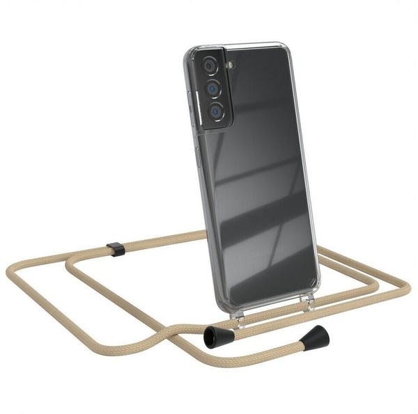 Eazy Case Kette Clips Schwarz für Samsung Galaxy S21 5G 6,2 Zoll, Handykordel Umhängetasche für Handy Hülle durchsichtig Beige Taupe