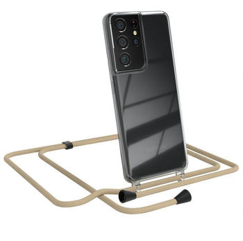 Eazy Case Kette Clips Schwarz für Samsung Galaxy S21 Ultra 6,8 Zoll, Handykordel Umhängetasche für Handy Hülle durchsichtig Beige Taupe