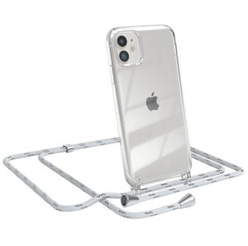 Eazy Case Hülle mit Kette für Apple iPhone 11 6,1 Zoll, Hülle Smartphonekette für Unterwegs Festivalhülle Transparent Weiß, Weiß / Clips Silber