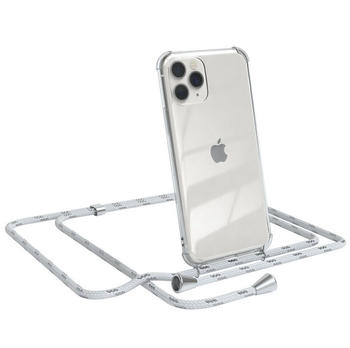 Eazy Case Hülle mit Kette für Apple iPhone 11 Pro 5,8 Zoll, Hülle Smartphonekette für Unterwegs Festivalhülle Transparent Weiß, Weiß / Clips Silber