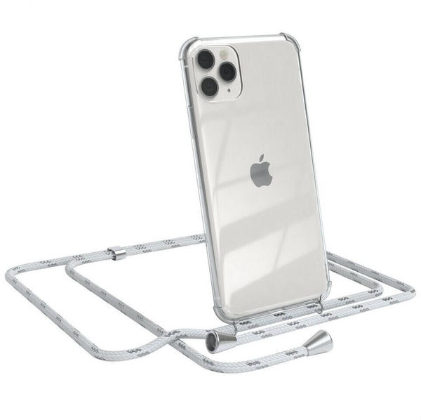 Eazy Case Hülle mit Kette für Apple iPhone 11 Pro Max 6,5 Zoll, Hülle Smartphonekette für Unterwegs Festivalhülle Transparent Weiß, Weiß / Clips Silber