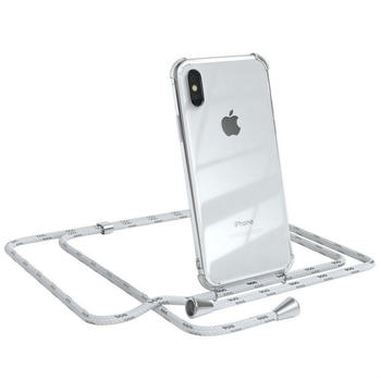 Eazy Case Hülle mit Kette für Apple iPhone X / XS 5,8 Zoll, Hülle Smartphonekette für Unterwegs Festivalhülle Transparent Weiß, Weiß / Clips Silber