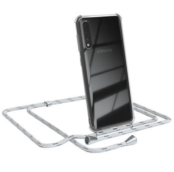 Eazy Case Hülle mit Kette für Galaxy A50 / A50s / A30s 6,4 Zoll, Hülle Smartphonekette für Unterwegs Festivalhülle Transparent Weiß, Weiß / Clips Silber