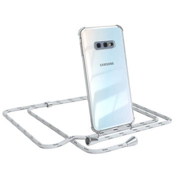Eazy Case Hülle mit Kette für Samsung Galaxy S10e 5,8 Zoll, Hülle Smartphonekette für Unterwegs Festivalhülle Transparent Weiß, Weiß / Clips Silber