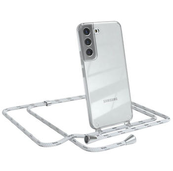 Eazy Case Hülle mit Kette für Samsung Galaxy S22 5G 6,1 Zoll, Hülle Smartphonekette für Unterwegs Festivalhülle Transparent Weiß, Weiß / Clips Silber