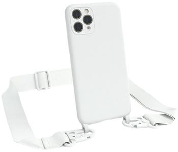 Eazy Case Breitband Kette für Apple iPhone 11 Pro 5,8 Zoll, Ketten Hülle 2in1 Handyhülle mit abnehmbarer Kette Karabiner Bag Weiß