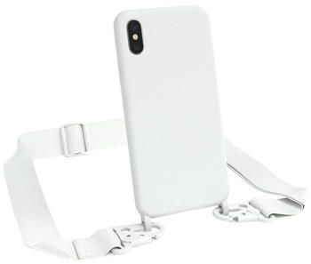 Eazy Case Breitband Kette für Apple iPhone X / iPhone XS 5,8 Zoll, Ketten Hülle 2in1 Handyhülle mit abnehmbarer Kette Karabiner Bag Weiß