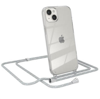 Eazy Case Hülle mit Kette für Apple iPhone 14 Plus 6,7 Zoll, Umhängeband mit Backcover Etui Schutzhülle Hülle Case Hellgrau Weiß