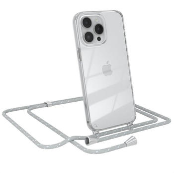 Eazy Case Hülle mit Kette für Apple iPhone 14 Pro Max 6,7 Zoll, Umhängeband mit Backcover Etui Schutzhülle Hülle Case Hellgrau Weiß