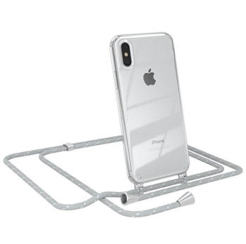 Eazy Case Hülle mit Kette für Apple iPhone X / XS 5,8 Zoll, Umhängeband mit Backcover Etui Schutzhülle Hülle Case Hellgrau Weiß