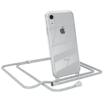 Eazy Case Hülle mit Kette für Apple iPhone XR 6,1 Zoll, Umhängeband mit Backcover Etui Schutzhülle Hülle Case Hellgrau Weiß