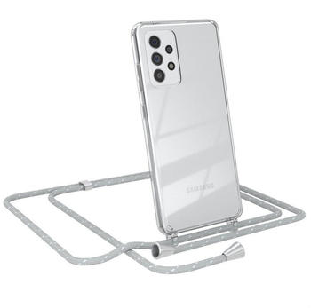 Eazy Case Hülle mit Kette für Galaxy A52 / A52 5G / A52s 5G 6,5 Zoll, Umhängeband mit Backcover Etui Schutzhülle Hülle Case Hellgrau Weiß