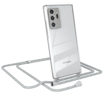 Eazy Case Hülle mit Kette für Galaxy Note 20 Ultra / 5G 6,9 Zoll, Umhängeband mit Backcover Etui Schutzhülle Hülle Case Hellgrau Weiß