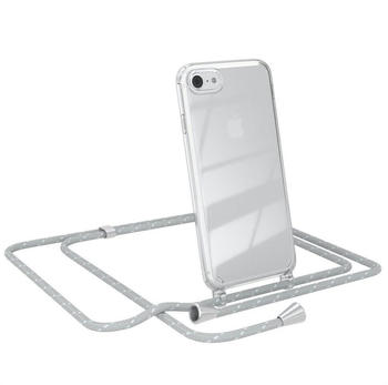 Eazy Case Hülle mit Kette für iPhone SE 2022/2020 iPhone 8/7 4,7 Zoll, Umhängeband mit Backcover Etui Schutzhülle Hülle Case Hellgrau Weiß