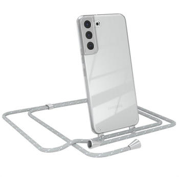 Eazy Case Hülle mit Kette für Samsung Galaxy S22 Plus 5G 6,6 Zoll, Umhängeband mit Backcover Etui Schutzhülle Hülle Case Hellgrau Weiß