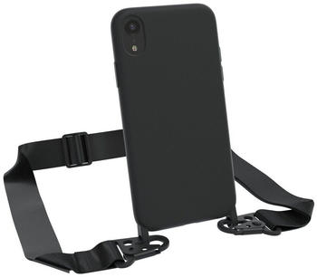 Eazy Case Breitband Kette für Apple iPhone XR 6,1 Zoll, 2 in 1 Handyhülle mit Kette abnehmbar Silikonhülle Chain Matt Schwarz