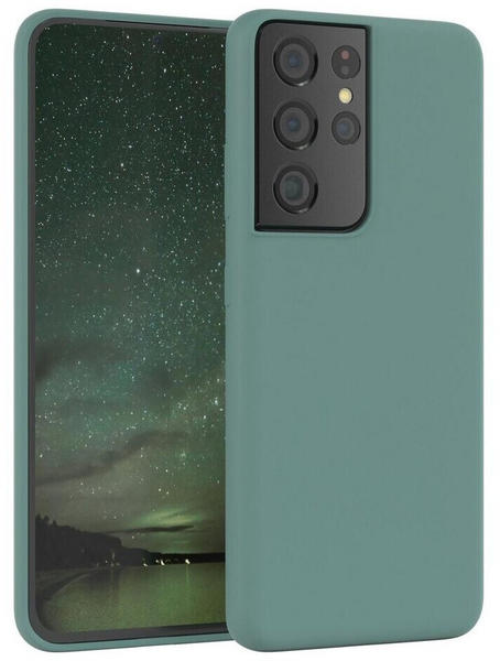 Eazy Case Premium Silikon Case für Samsung Galaxy S21 Ultra 6,8 Zoll, Silikonhülle Slimcover mit Displayschutz Hülle Cover Grün / Nachtgrün