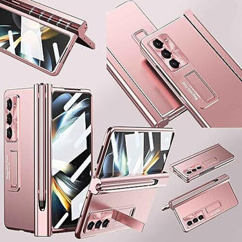 Wigento Für Samsung Galaxy Z Fold5 5G Magnetische Metall/Kunststoff/Glas Handy Tasche Hülle Etuis Pink + Stift