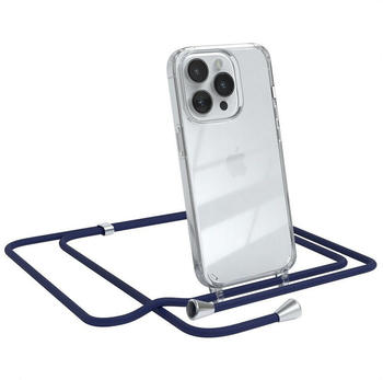 Eazy Case Hülle mit Kette für Apple iPhone 14 Pro 6,1 Zoll, Kette zum Umhängen Backcover Etui Schutzhülle Hülle mit Band Case Blau, Blau / Clips Silber