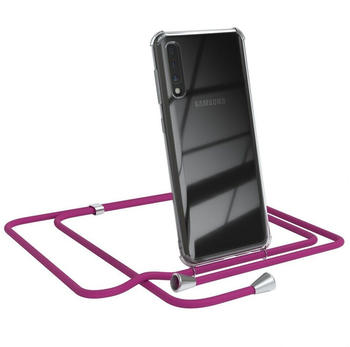 Eazy Case Hülle mit Kette für Galaxy A50 / A50s / A30s 6,4 Zoll, Handykordel Slimcover mit Umhängeband zum Umhängen Pink / Clip Silber, Pink / Clips Silber