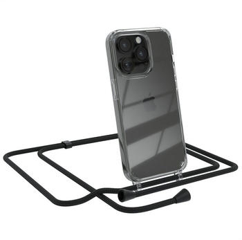 Eazy Case Clips Schwarz für Apple iPhone 14 Pro 6,1 Zoll, Slimcover mit Umhängeband Case Handytasche Clear Backcover Schwarz