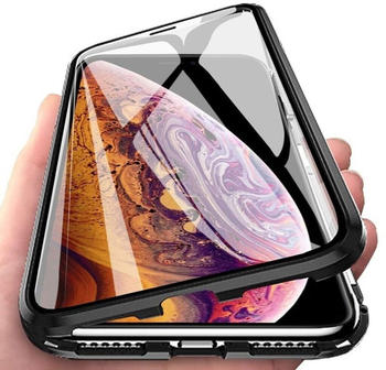 Cofi 360° Magnet Slim Metall Case mit Schutzglas Handyhülle kompatibel mit Xiaomi Redmi Note 12 Pro Schwarz