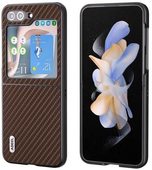 Wigento Für Samsung Galaxy Z Flip5 5G Carbon Textur Handy Schutz Hülle Cover Etui Zubehör Dunkelbraun