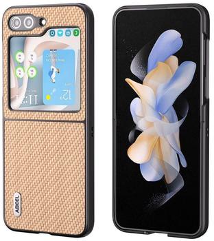 Wigento Für Samsung Galaxy Z Flip5 5G Carbon Textur Handy Schutz Hülle Cover Etui Zubehör Gelb