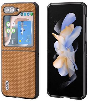 Wigento Für Samsung Galaxy Z Flip5 5G Carbon Textur Handy Schutz Hülle Cover Etui Zubehör Hellbraun