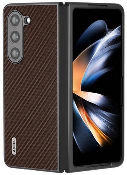 Wigento Für Samsung Galaxy Z Fold5 5G Carbon Textur Handy Schutz Hülle Cover Etui Zubehör Dunkelbraun