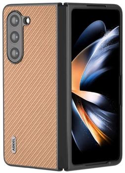 Wigento Für Samsung Galaxy Z Fold5 5G Carbon Textur Handy Schutz Hülle Cover Etui Zubehör Gelb