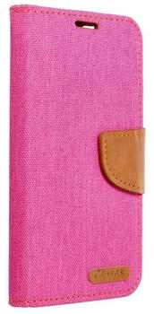 Cofi Elegante Buch-Tasche Hülle Fancy Canvas Book-Style Kartenfächer Wallet Schale kompatibel mit iPhone 12 Rosa