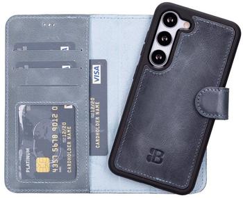 Burkley 2-in-1 Leder Handytasche für Samsung Galaxy S23 - Abnehmbares Back Cover, 360° Schutz, RFID Blocker (Blau-Grau)