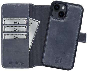 Burkley 2in1 Leder Handytasche für iPhone 13 Handyhülle mit herausnehmbarem Back Cover, 360° Schutz (Stone Grey)