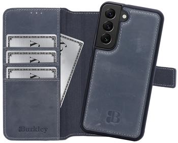 Burkley Leder Handyhülle für Samsung Galaxy S22 Leder Book Case Handytasche mit Magnetverschluss, 360° Schutz, Kick-Stand und Kartenfach (Stone Grey)