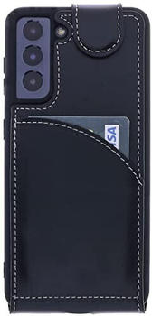 Burkley Leder Flip Case für Samsung Galaxy S21 Plus Handyhülle Handytasche mit 360° Schutz und Kartenfach (Schwarz)