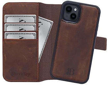 Burkley 2in1 Leder Handytasche für iPhone 13 Handyhülle mit herausnehmbarem Back Cover, 360° Schutz (Antik Coffee)