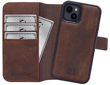 Burkley 2in1 Leder Handytasche für iPhone 14 Handyhülle mit herausnehmbarem Back Cover, 360° Schutz (Antik Coffee)