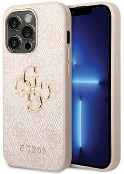 Guess PU 4G Metal Logo Back Cover für iPhone 15 Pro Max rosa