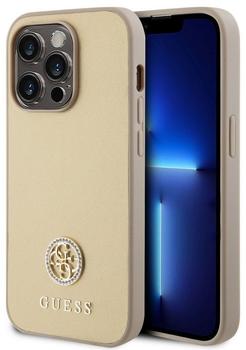 Guess PU 4G Strass Metal Logo Back Cover für iPhone 15 Pro Max Gold
