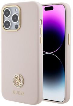 Guess Liquid Silicone 4G Strass Metal Logo Back Cover für iPhone 15 Pro Max Pink
