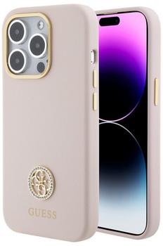 Guess Liquid Silicone 4G Strass Metal Logo Back Cover für iPhone 15 Pro Pink