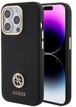 Guess Liquid Silicone 4G Strass Metal Logo Back Cover für iPhone 15 Pro Max Schwarz