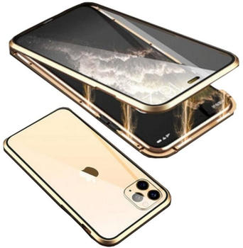 Wigento Handyhülle Für Apple iPhone 15 Pro Max 360 Grad Magnet Glas Bumper Handy Hülle Gold