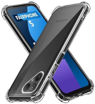 Wigento Handyhülle Für Fairphone 5 Schutz Zubehör Handy Hülle Cover Case H9 Glas TPU Schock Hülle dünn Transparent