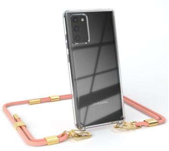 Eazy Case Silikonhülle mit Kette für Galaxy Note 20 / 5G 6,7 Zoll, Handytasche durchsichtige Silikon Hülle mit Umhängeband Altrosa Coral, Altrosa / Gold