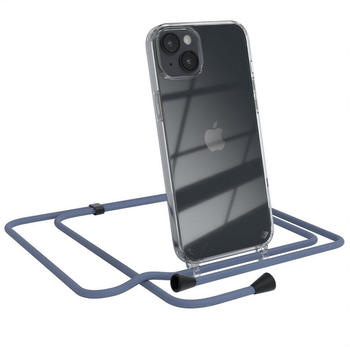 Eazy Case Clips Schwarz für Apple iPhone 14 Plus 6,7 Zoll, Silikonhülle Transparent Handyhülle mit Kordel Kette zum Umhängen Blau